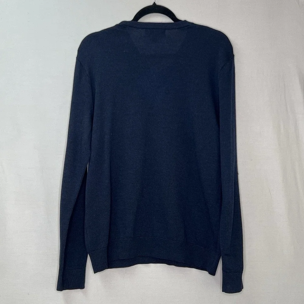 Banana Republic Mens Merino Wool Sweater Sz‎ M Navy Blue Knit V Neck Long Sleeve